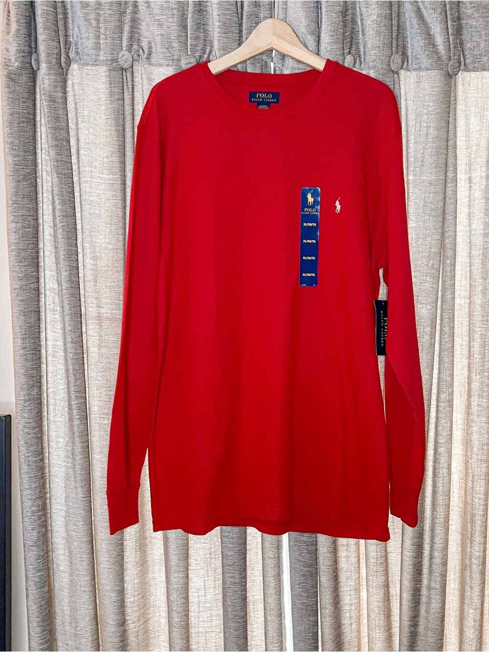 NWT Polo Ralph Lauren Red Long-Sleeve Crewneck Thermal Shirt Size Extra Large